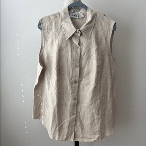 Richard Malcolm Top Woman 2X 100% Irish Linen Shirt Button Up Sleeveless Oatmeal